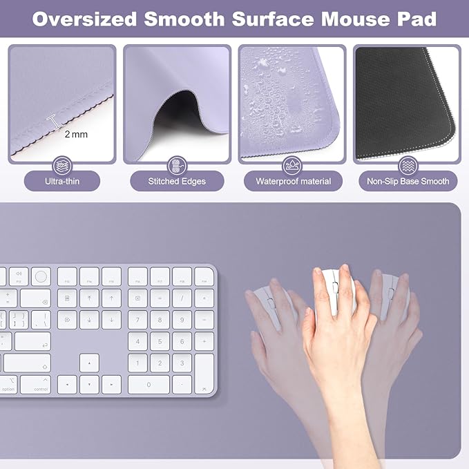 4-in-1 Large Gaming Mouse Pad Keyboard Wrist Rest Pad &amp Wrist Support Mousepad Set Extended Desk Pad Waterproof Desk Mat Protector for Home Office Decor Study Game 35.4×15.7 Inches I Noble Purpl