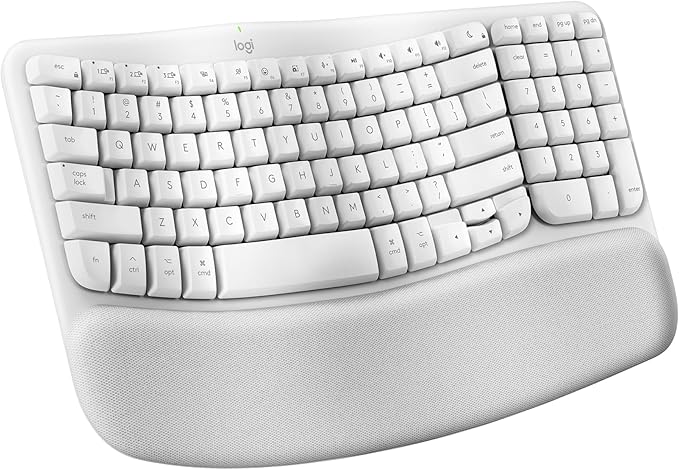 Logitech Wave Keys for Mac Wireless Ergonomic Keyboard with Cushioned Palm Rest Comfortable Natural Typing Bluetooth Keyboard Easy-Switch Optimized for Mac Apple iPad - Off White