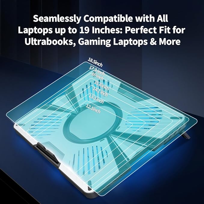 IMMOENUC Laptop Cooling Pad with 5 Fans &amp Peltier Device Ultra-Quiet Semiconductor Panel Cooler Stand Adjustable Speed + Stand for 13-19 Inch Laptops (MacBook/Dell/HP) Fast Cooling Notebook