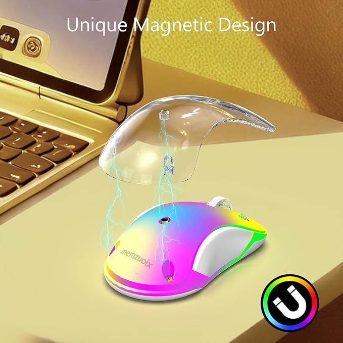 memzuoix 2.4G Wireless Mouse with Customizable Cover &amp 9-Color LED - Rechargeable Ergonomic 1400 DPI 5 Buttons USB Receiver for PC/Mac - Yellow