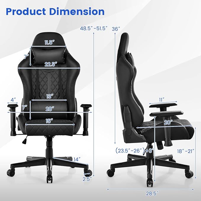 POWERSTONE Gaming Chair with RGB LED Lights Ergonomic Racing Computer Chair Adjustable Video Game Chair High Back Lumbar Support Gamer Chair for Adult Teen