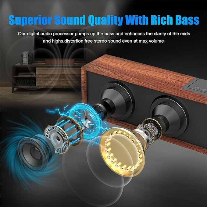 Computer Speakers Wood Wireless Sound Bar Speaker for Desktop PC Speaker with Bluetooth 5.3 &amp Wired USB Connection for Monitor Laptop Tablets Cellphone