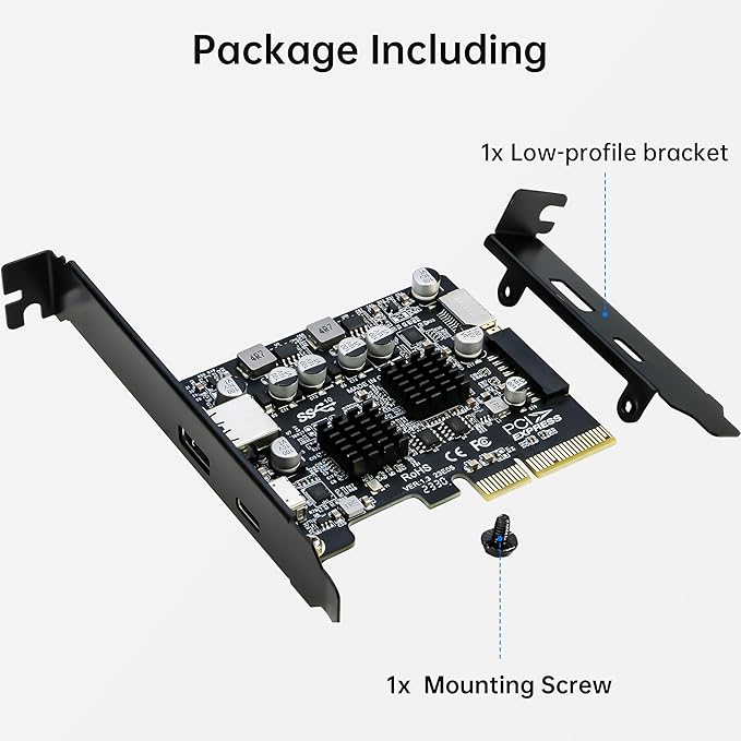 USB 3.1 PCIe Card RIITOP PCI-e 3.0 x4 to USB3.2 Gen2 Adapter (10Gbps) Expands to 20Pin + Type-E + 1x USB 3.0 + 1x USB C