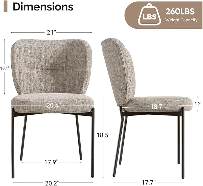 Adjustable Office Computer Chair with Armrest 2pcs Dining Chairs with Linen Cushion Metal Legs for Living Room Kitchen(Deep Gray)
