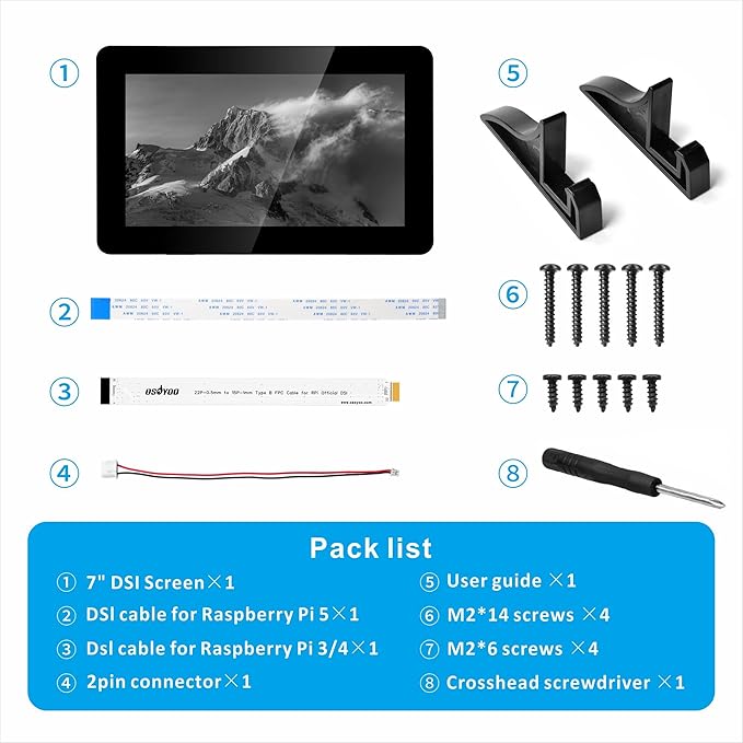 OSOYOO 7 inch DSI Touch Screen 720×1280 IPS Display DSI Power &amp Video (No Extra Cables) Portrait/Landscape Rotatable Bare Screen for Raspberry Pi4B/3B+/3B/3A+/5