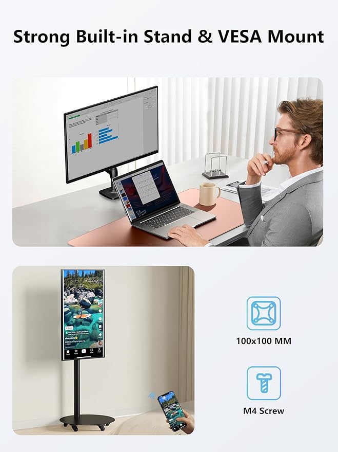 Wireless Portable Monitor for Laptop 23.8 Portable Monitor with Battery-1080P FHD Second Screen for Home &amp Office AirPlay &amp Miracast Casting No Cables or Drivers Needed