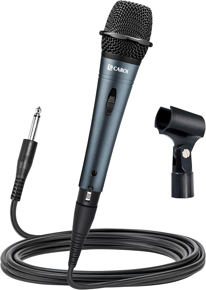CAROL E dur-916S Gray XLR Wired Vocal Microphone for Singing – Dynamic Supercardioid Mic with Dual Shock Mount System for Karaoke &amp Public Speaking Includes Mic Clip 14.8ft XLR Cable &amp On/Of