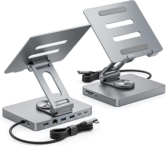 iPad Pro USB C Hub Stand10 in 1 Rotatable Multiport Adapter for iPad M4 M3 M2 Inch Docking Station 4K 60Hz HDMI PD SD/TF Card Reader USB 3.0 3.5mm Audio iPad Accessories for Home Office