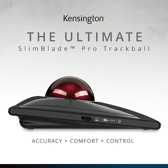 Kensington SlimBlade™ Pro Wireless Trackball Rechargeable Battery Bluetooth 2.4GHz Connection Options (K72080WW)