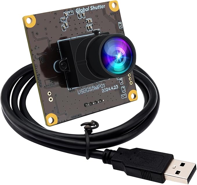 ELP 5MP Global Shutter 50fps USB Camera Module for Computer UVC USB2.0 Lightburn Cam for Laser Engraver High Speed 60fps PC Camera Wide Angle Webcamera for Live Streaming (100°Low Distortion Lens)