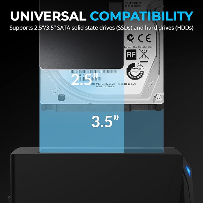 SABRENT USB-C Hard Drive Docking Station 2.5/3.5 Inch SATA SSD &amp HDD Tool Free 10Gbps Docking Station Hot Swappable Supports 20TB Drives for Windows and Mac (DS-UC1B)