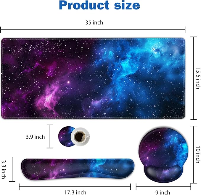 ARTSO Large Mouse Pad and Keyboard Wrist Rest Ergonomic Mouse Pad with Wrist Support Non-Slip Desk Mat Protector for Office Home -Blue Purple Cosmic Nebula
