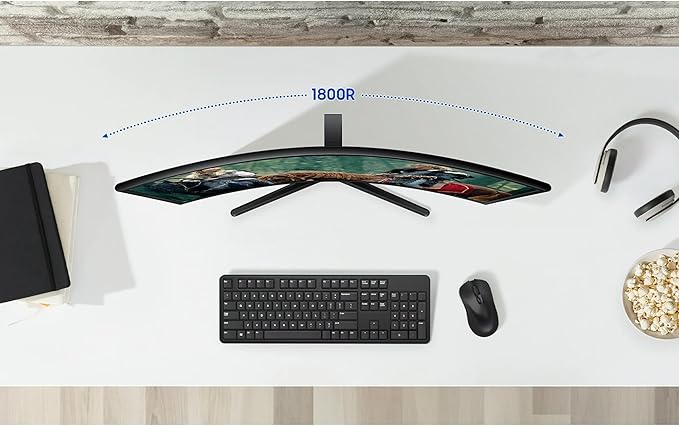 Samsung 27 Essential S3 Series FHD LED Curved Monitor 1800R Game Mode 100Hz Refresh Rate Dual Ports Eye Comfort Black with HDMI Cable