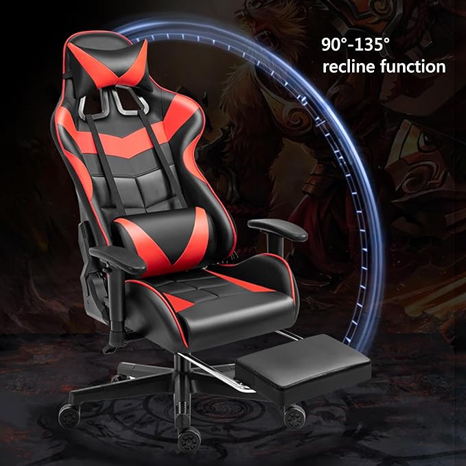 Ergonomic Gaming Chair with Footrest and Lumbar Support Pu Leather High Back Video Game Chairs Height Adjustable Computer Chairs with HeadrestBlueHeight 128138CM