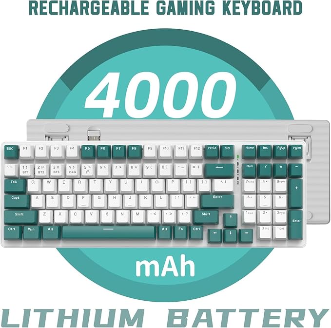 ATTACK SHARK K6 Bluetooth Keyboard 5.0/2.4G/USB-C-96% 100 Keys Wireless Gaming Keyboard 4000mAh Battery Hot Swappable Mechanical Keyboard RGB Wire-Cloud Wrist Rest for Computer Win/Mac(Clicky Blue)