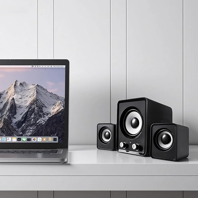 Usb Desktop Speaker With 360° Surround Sound Wired Subwoofer Volume Control Knob In Classic Black For Pc Laptop Mp3