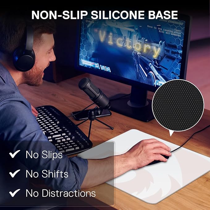 Redragon PG1M Glass Mouse Pad - Ultra-Smooth Precision Surface with Non-Slip Base Easy to Clean Hard Mousepad for Gaming - 13 x 13 x 0.15 inches White
