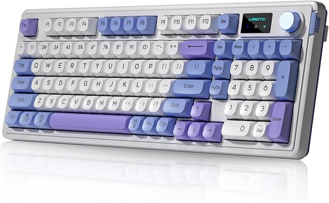 L98 96% Membrane KeyboardTri-Mode Connectivity RGB BacklightsRotary Knob+ScreenGasket MountedSa Profile Keycaps98 Keys Software Programmable Gaming Keyboard for MAC/Win (Blue Purple)