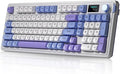 L98 96% Membrane KeyboardTri-Mode Connectivity RGB BacklightsRotary Knob+ScreenGasket MountedSa Profile Keycaps98 Keys Software Programmable Gaming Keyboard for MAC/Win (Blue Purple)