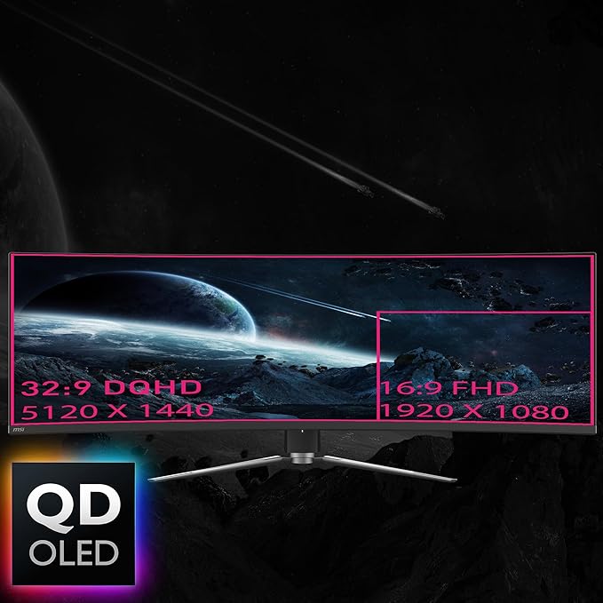 msi MPG 491CQP QD-OLED 49 Curved OLED Gaming Monitor 5120 x 1440 (DQHD) 0.03ms Response time 144Hz True Black HDR 400 HDMI DP Port USB Type C Tilt Height