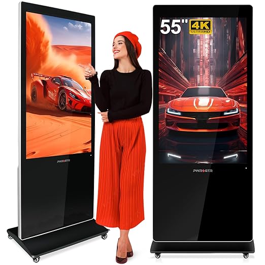 55 Inch Digital Signage Display 4K UHD G+G Capacitive Touch Panel Floor Standing Advertising Screen Commercial LCD Totem Interactive Kiosk with USB/HDMI-in Android 11 (2+32GB)