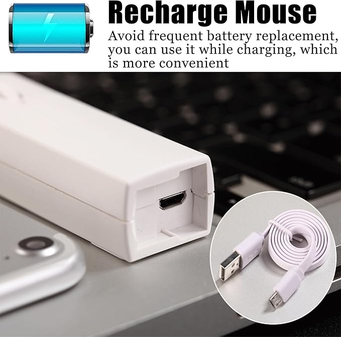 Wireless Bluetooth Mouse Mini 3-Mode (BT4.0/5.0+2.4G) Finger Noiseless Rechargeable Travel Small Mice with Mouse Case 3 Buttons Ultra Lightweight Portable Cordless Mice for Desktop Laptops PC(White)