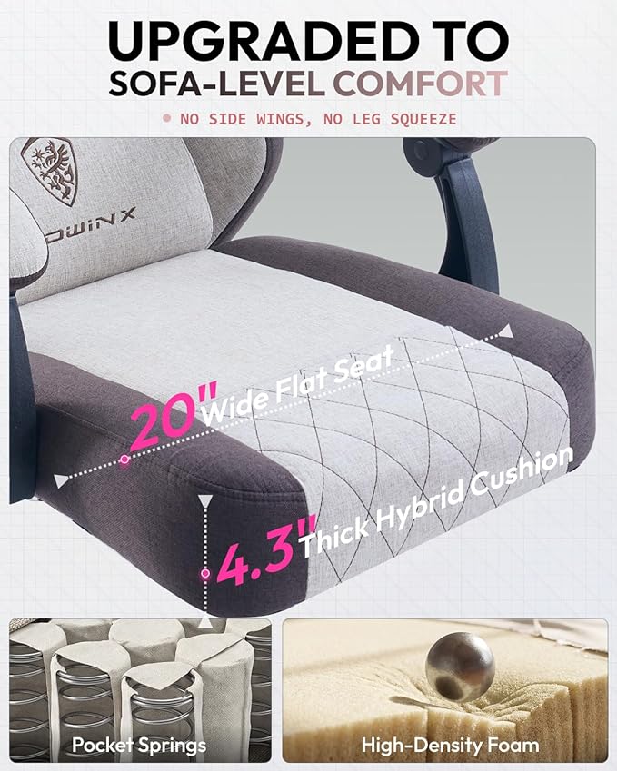 Dowinx Gaming Chair Fabric Gaming Chairs for Adults with Pocket Spring Cushions and Lumbar Support Ergonomic Massage Computer Chair with Footrest for Big and Tall Brown