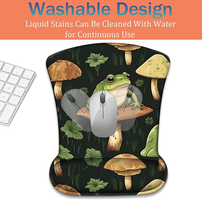 Ergonomic Keyboard Wrist Support Pad and Wrist Support Mouse Pad Anti-Slip with Gel Memory Mouse Pad Set Suitable for Office Use/Home Use - Adorable Frog Mushrooms