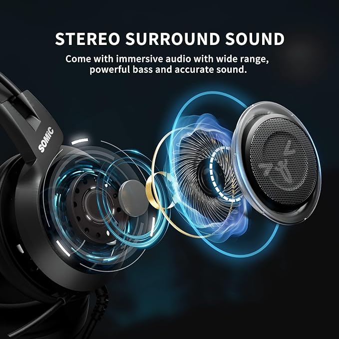SOMIC Stereo Gaming Headset with Mic for PS4 PS5 Xbox One PC Mobile Phone 3.5MM Sound Detachable Cat Ear Headphones Lightweight Self-Adjusting Over Ear Office Headphones G951S Black
