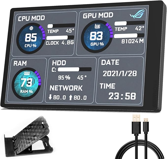 WOWNOVA English Version Computer Temp Monitor ARGB PC Case Display IPS USB Mini Screen CPU RAM HDD Data Monitor