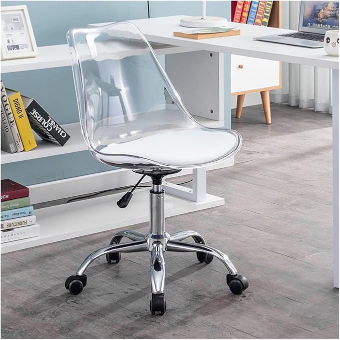 Adjustable Office Computer Chair with Armrest Plastic Office Chairs Home White Simple Furniture Transparent Gaming Chair Swivel Computer(Black)