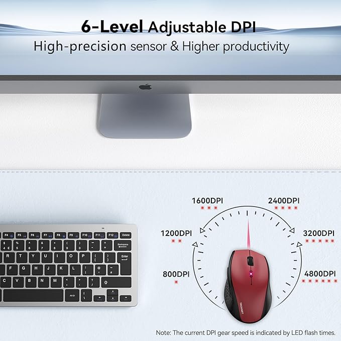 TECKNET Pro Wireless Trackball Mouse Bluetooth Mouse with Ergonomic Thumb Control USB-C Rechargeable RGB Light Mice with Adjustable DPI 3-Device Connectivity (BT or 2.4G)for PC/Mac/Laptop - Red