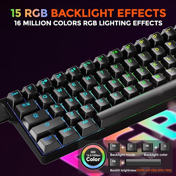 DAREU EK60 HE Rapid Trigger Gaming Keyboard Wired 0.01mm RT Accuracy Adjustable Hall Effect Magnetic Switch Hot Swappable SOCD 8000Hz Polling RGB Backlit 60% Compact Design for Laptop/PC