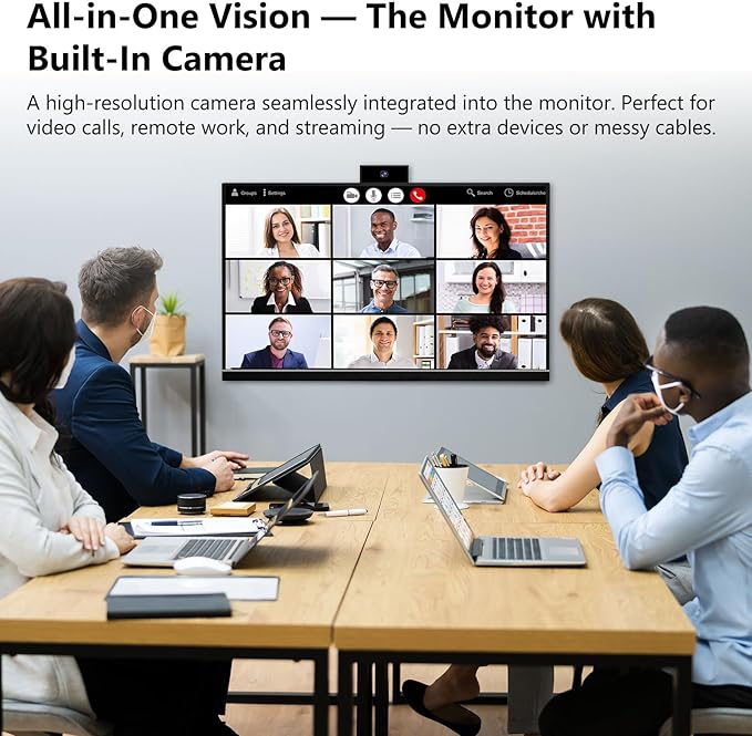 Touchscreen Monitor 24 Inch with Webcam Full HD 2560x1440P @100Hz 10-Point Multi Touch Screen PC Monitor HDMI VGA USB Port Built-in Speakers