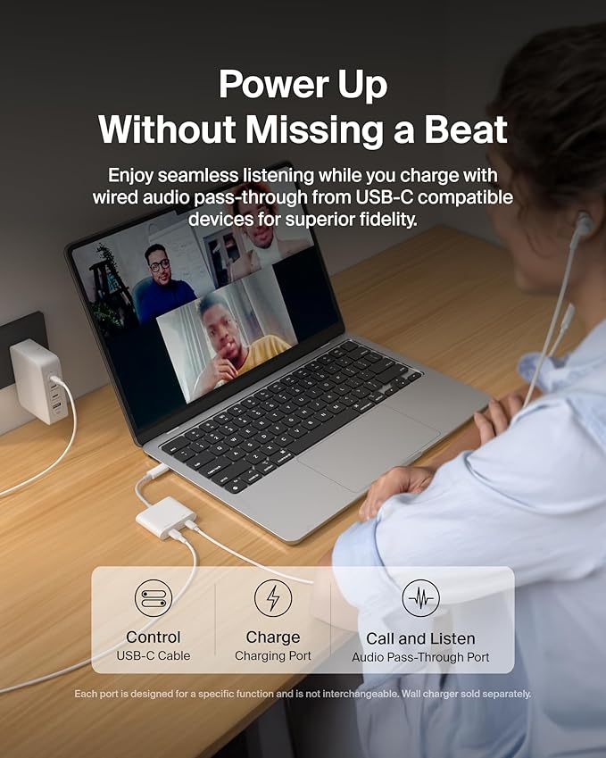 Belkin USB C Splitter - Dual Port Hub - 1 x USB-C 3.2 Gen2 Port &amp 1 x 100W PD Port - Simultaneous Data Transfer &amp iPhone Charger Fast Charging - Apple iPhone 17 iPad Nintendo Switch 2 &amp