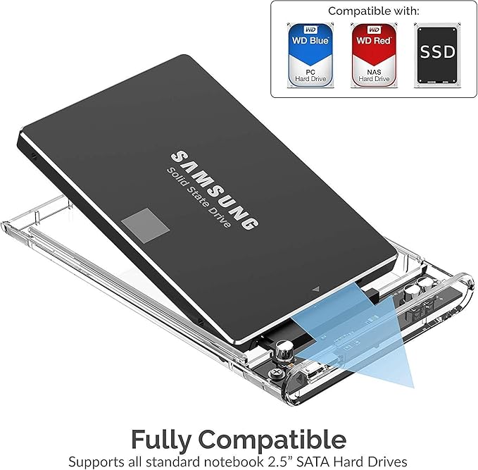 SABRENT 2.5-Inch SATA to USB 3.0 Tool-Free Clear External Hard Drive Enclosure +Premium 3-Port Aluminum Mini USB 3.0 Hub