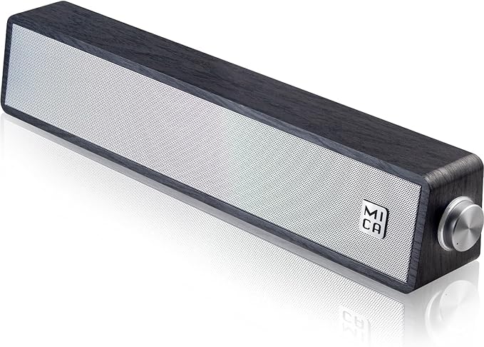 MICA Computer Speakers Vintage Wired Computer Sound Bar Retro Wooden Mini Soundbar USB Powered PC Speakers for Desktop Monitor Laptop Tablet 3.5mm Aux Connection Angled (Gray)