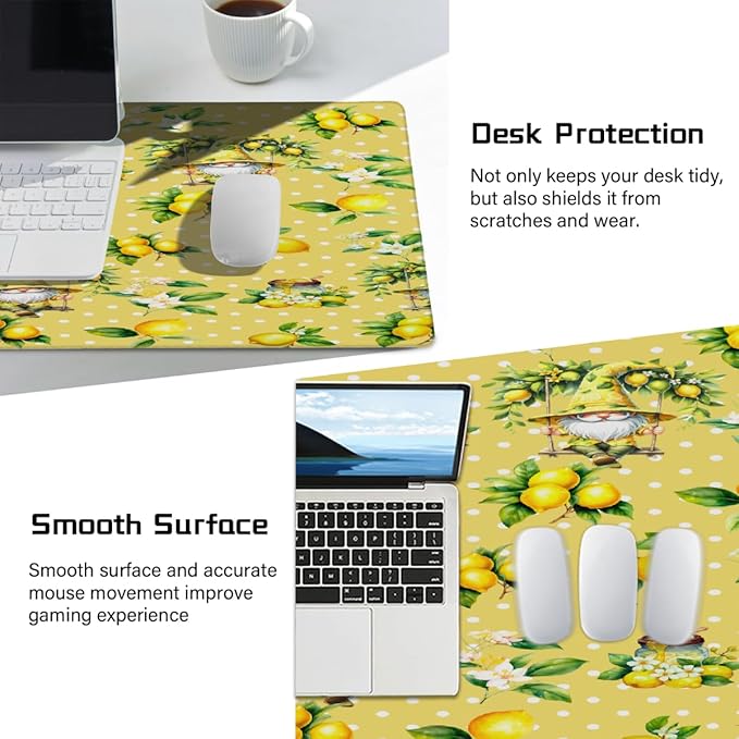 Yellow Lemon Gnome Large Mouse Pad Gaming Mousepad Desk Mat for Desktop Computer Keyboard Waterproof Mouse Mat Desk Pad with Non-Slip Base for Game School Office Home 35.4 x 15.7