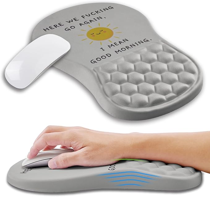 Ergonomic Mouse Pad Wrist Support with Memory Foam Massage Bulge Carpal Tunnel Pain Relief Mousepad Wrist Rest for Mouse(12x8 inch Good Morning)
