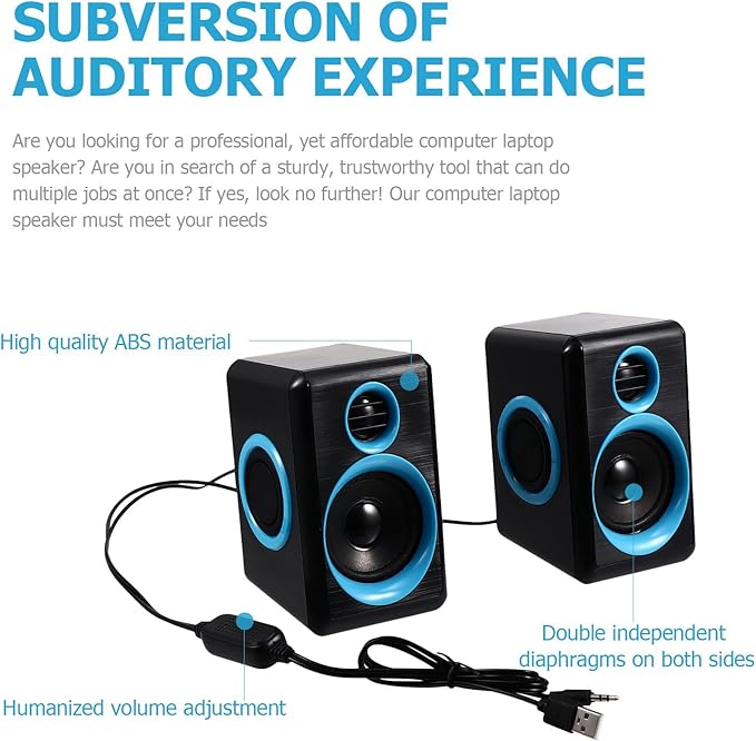 Zerodeko Mini USB 2.0 Laptop Speaker for Desktop Computer Compact Mini Speaker with Loud Diaphragm for Home Office Use Compatible with PC and Notebook