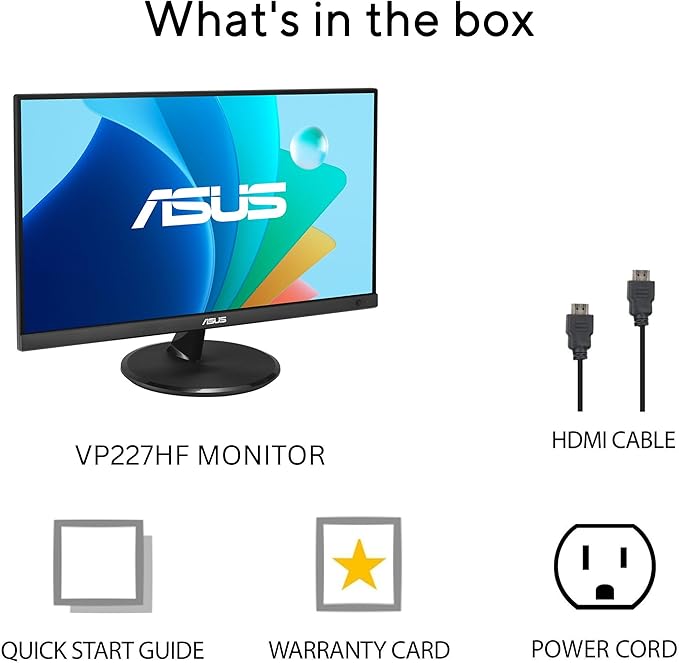 ASUS 22” 1080P Eye Care Monitor (VP227HF) - (21.45-inch viewable) Full HD 99% sRGB Frameless 100Hz Adaptive-Sync 1ms HDMI Low Blue Light Flicker Free VESA Wall Mountable 3 yr Warranty