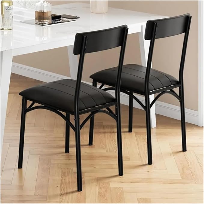 Adjustable Office Computer Chair with Armrest 2pcs Black Leather Upholstered Dining Chairs with Backrest for Restaurants Kitchens