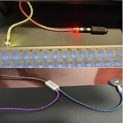 2-IN-1 USB C Dual 8K Mechanical Keyboard Magnetic Axis Cable  6mm Thick Braided RGB Flash Cable No Interruption Metal Plug for Mechanical Keyboards/Mice/Hubs USB-C to USB-A1.5Meter (Silvery)