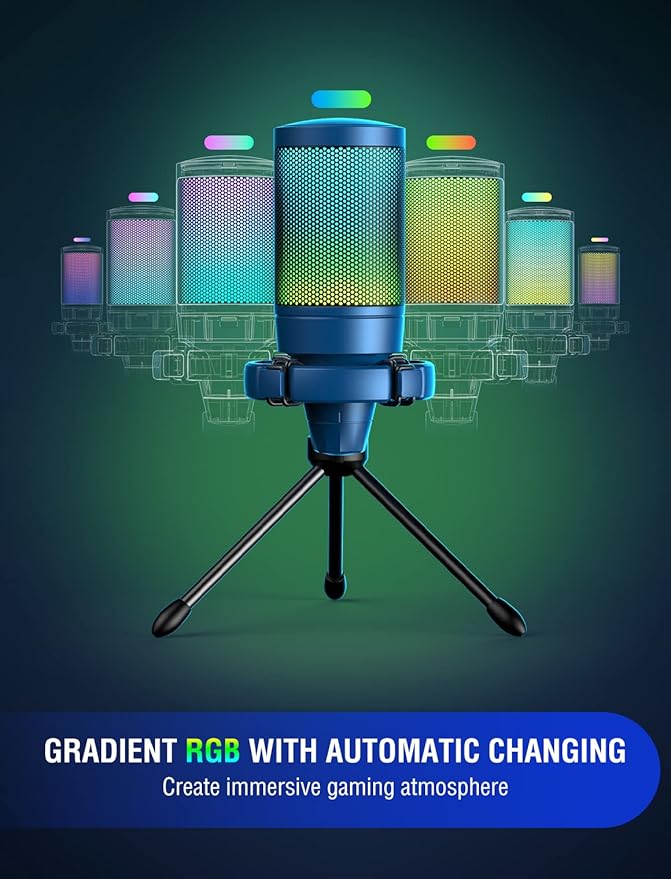 FIFINE Gaming Streaming USB PC Microphone for Mac OS/Windows AmpliGame Condenser Cardioid Mic with RGB for Video Vocal Recording Twitch Discord Gamer Computer Mic-Blue