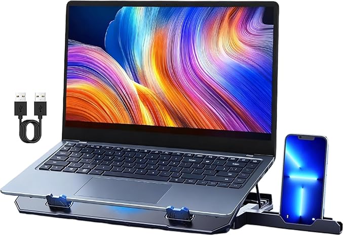 Adjustable Laptop Cooler - Cooling Pad Stand Ergonomic Design with Built-in-Fans Height Adjustable Feature with Airflow Desk Accessories Equipment Notebook Stand for Offices