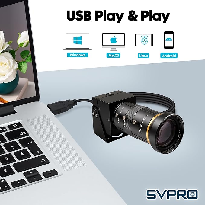 SVPRO 5MP 30FPS USB Camera with 5-50mm Telephoto Lens 10X Optical Zoom Manual Focus Webcam for Macro &amp Long Distance Low Light Computer Camera with IMX335 Sensor for Windows Mac-OS Linux Ando