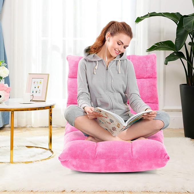 KOMFOTT 14-Position Adjustable Palace Lounger with Back Support - Gaming Chair Meditation Lounger Living Room Pink
