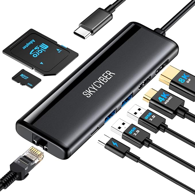 USB C Laptop Docking Station for Dual 4K Monitors or Single 8K Output 8 in 1 USB C Hub with HDMI PD Ethernet SD/TF 2 USB Port 100W PD USB Dock Multiport Adapter for MacBook/Dell/HP/Lenovo Laptop