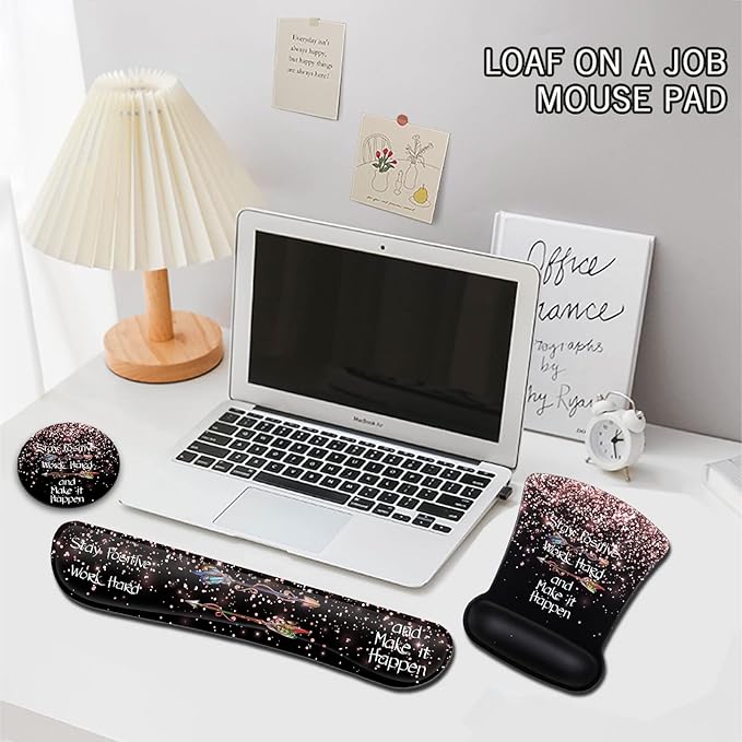 Mouse Pad with Wrist Support Ergonomic Gel Mouse Pad Memory Foam Keyboard Wrist Rest Suitable for Office Typing Games Desktop Decoration Rose Gold Glitter Black MousePads