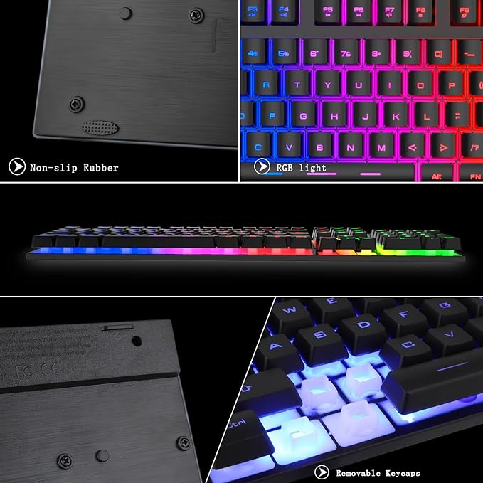 BlueFinger RGB Gaming Keyboard and Backlit Mouse Combo USB Wired LED Gaming Set for Laptop PC Computer Game and Work